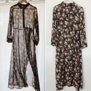 Sheer Floral Maxi Dress with Sexy Side Slit